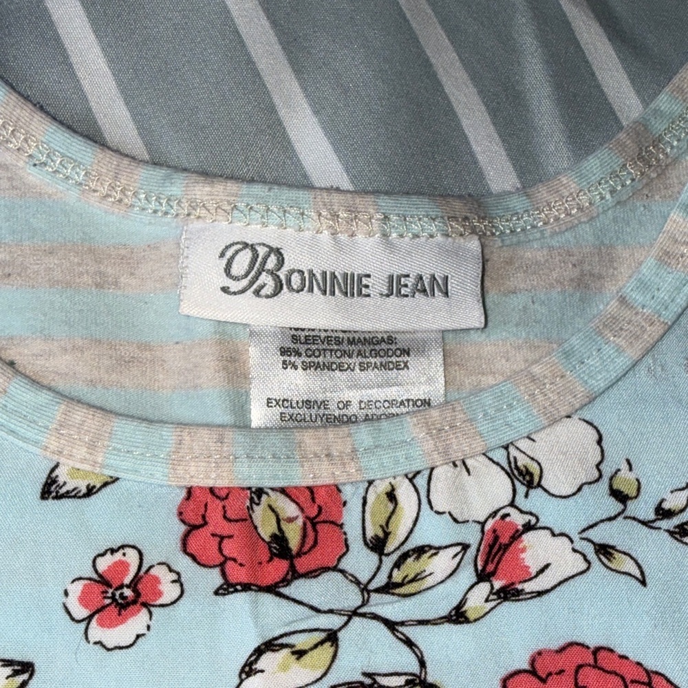 Bonnie Jean Light Blue and Coral Floral Ruffle Dress - Picture 2 of 7